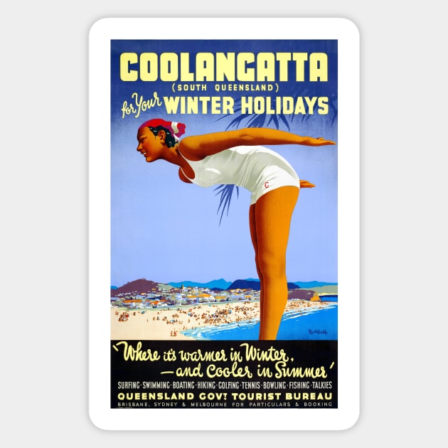 Vintage Travel Poster Coolangatta Australia Sticker by vintagetreasure